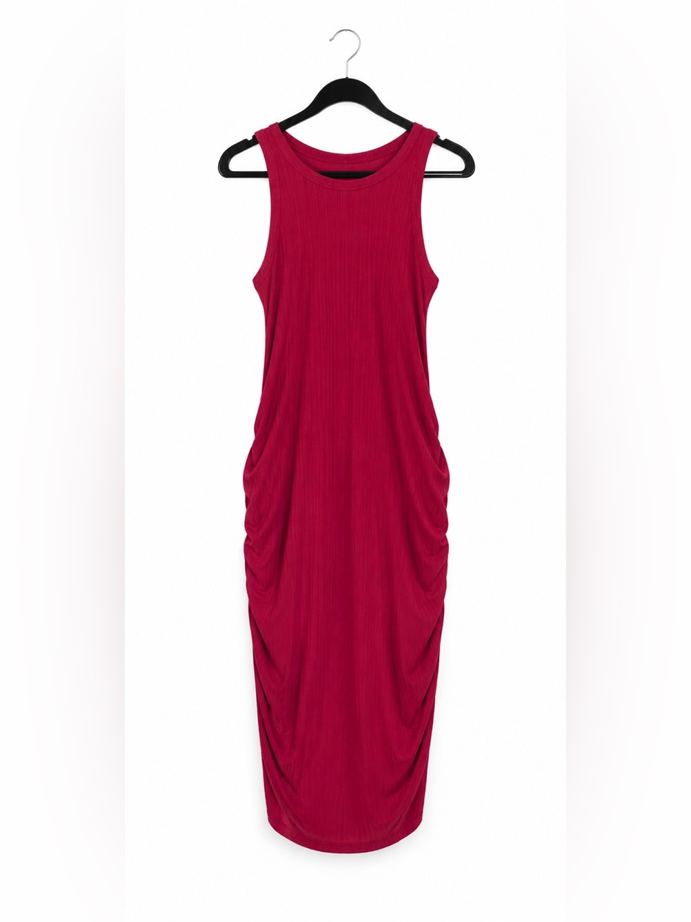 Sleeveless Ribbed Midi Dress in Fuchsia